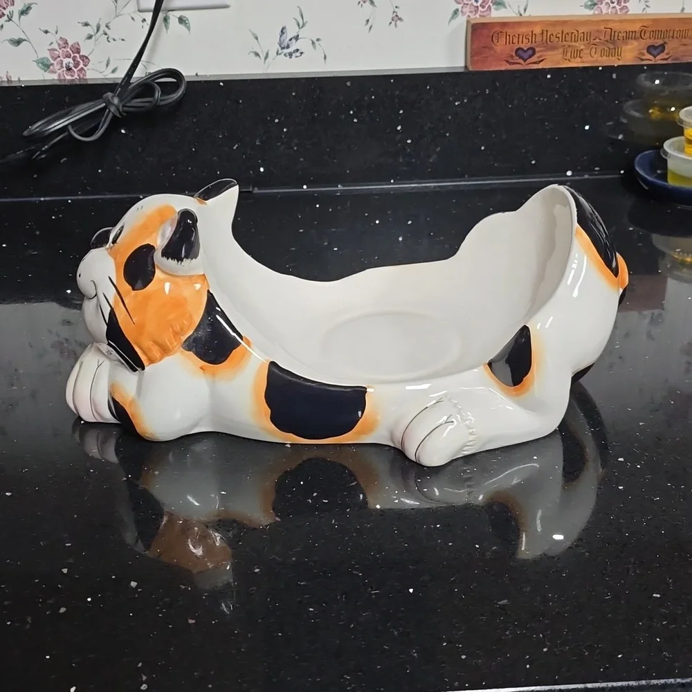 4X HOST PICK. Vintage. Ceramic Cat, Cat Bowl Holder